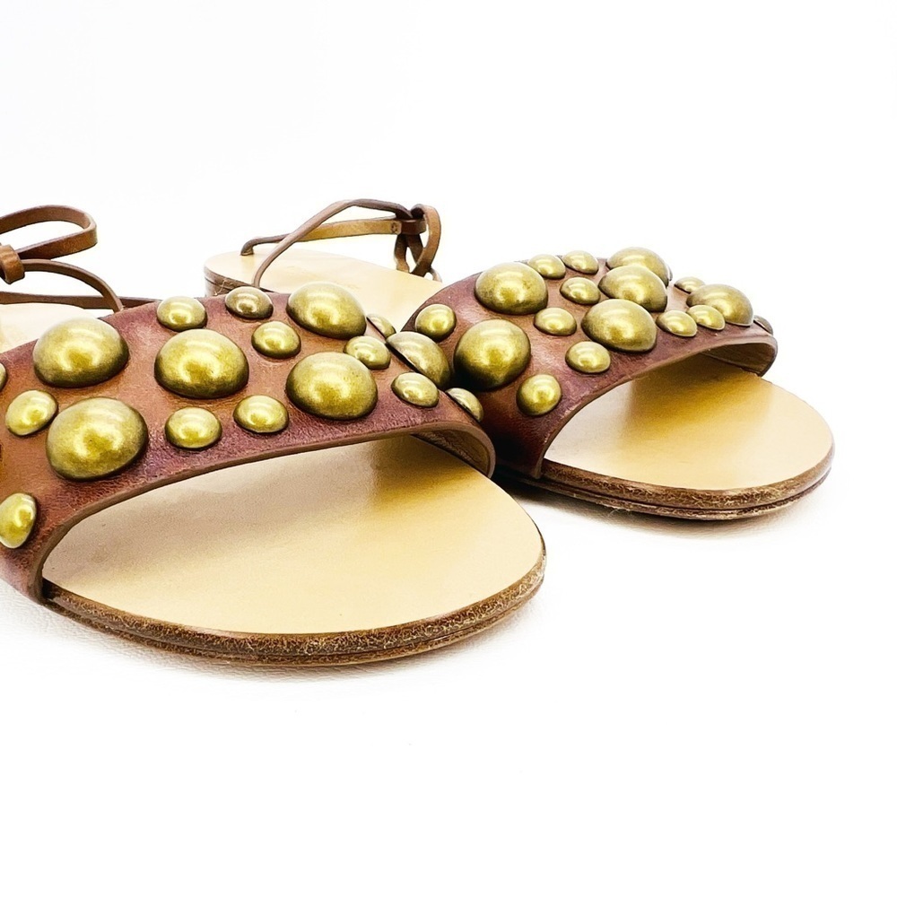 New Michael Kors Collection Mica Studded  Strappy Sandals Brown Leather Size 6.5 - Picture 5 of 13